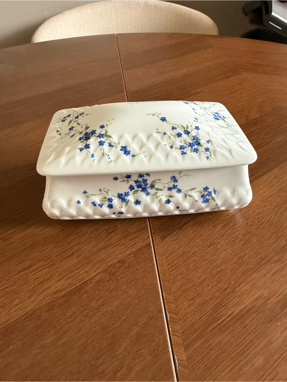 Vintage Bernardaud Limoges France Porcelain Box in Myosotis Pattern